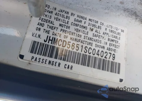 1995 Honda Accord Ex z USA, uszkodzony, nr VIN JHMCD5651SC040279